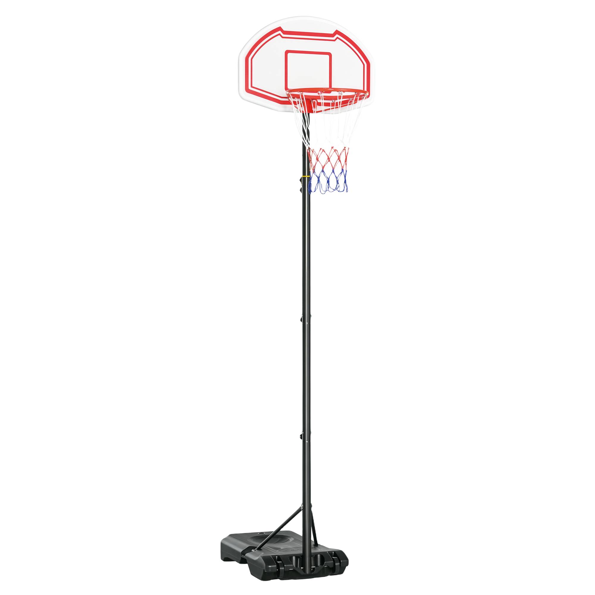 Panier de basket extérieur avec poteau panneau, base de lestage sur roulettes hauteur réglable 2,1-2,6 m (panier) - noir blanc et rouge - Image 1