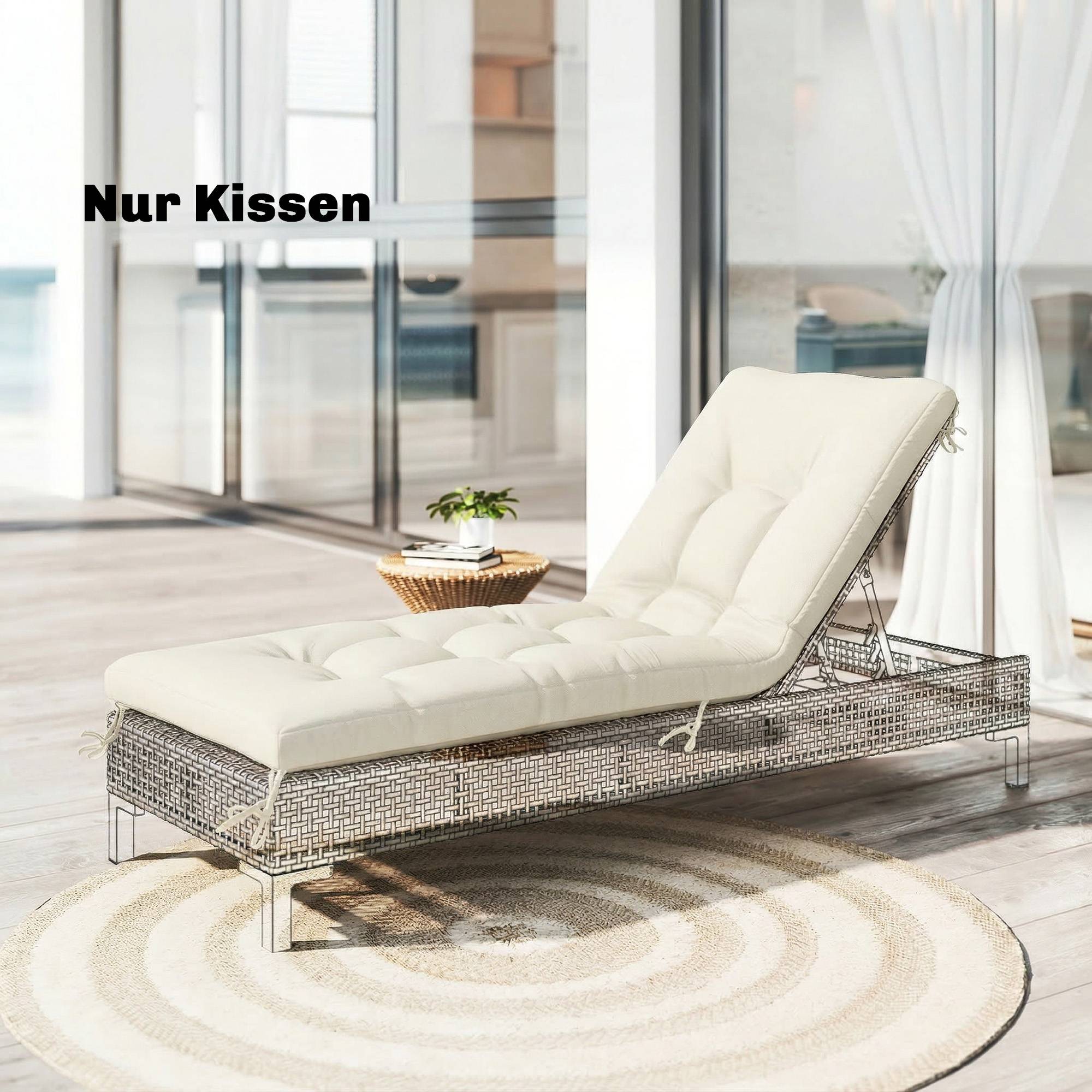 Coussin de palette amovible avec sangles de fixation, compatible avec la plupart des chaises longues, 198 x 65 x 13 cm, beige - Image 3