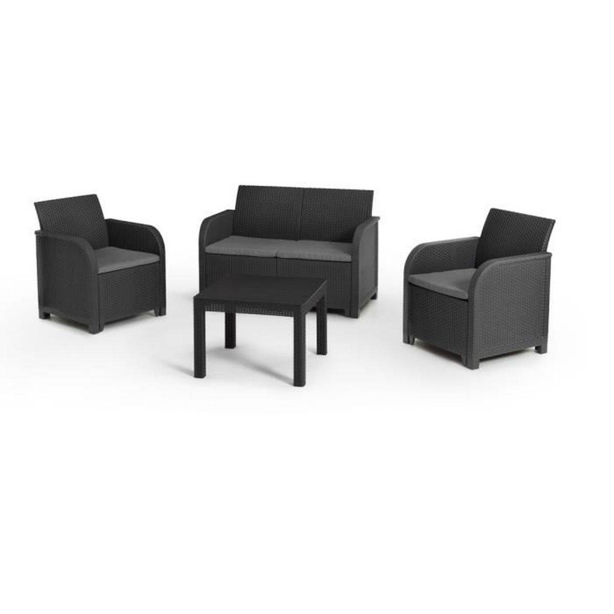 Salon de jardin résine graphite SanRemo 4 places, banquette 2 places, 2 fauteuils et table basse - ALLIBERT by KETER - Image 1