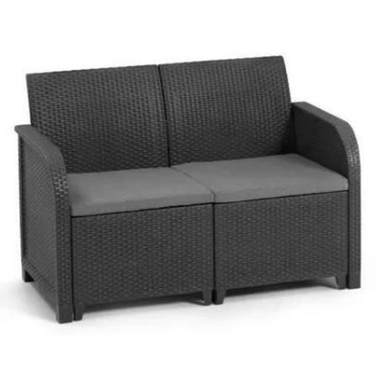 Salon de jardin résine graphite SanRemo 4 places, banquette 2 places, 2 fauteuils et table basse - ALLIBERT by KETER - Image 3