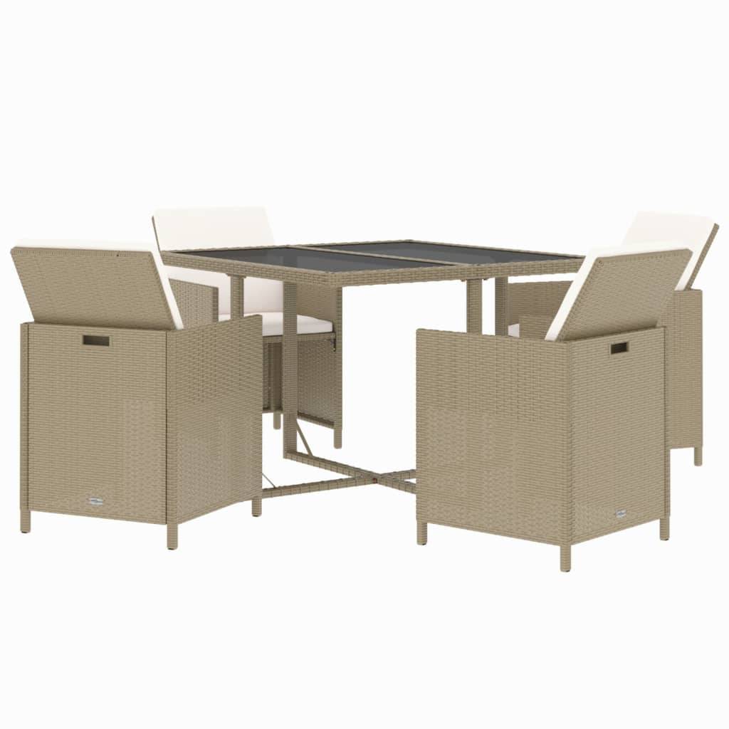 Maison Chic - Ensemble de 5 pcs table de jardin et chaises avec coussins - mobilier de jardin Poly rotin Beige-JU2742 - Image 3