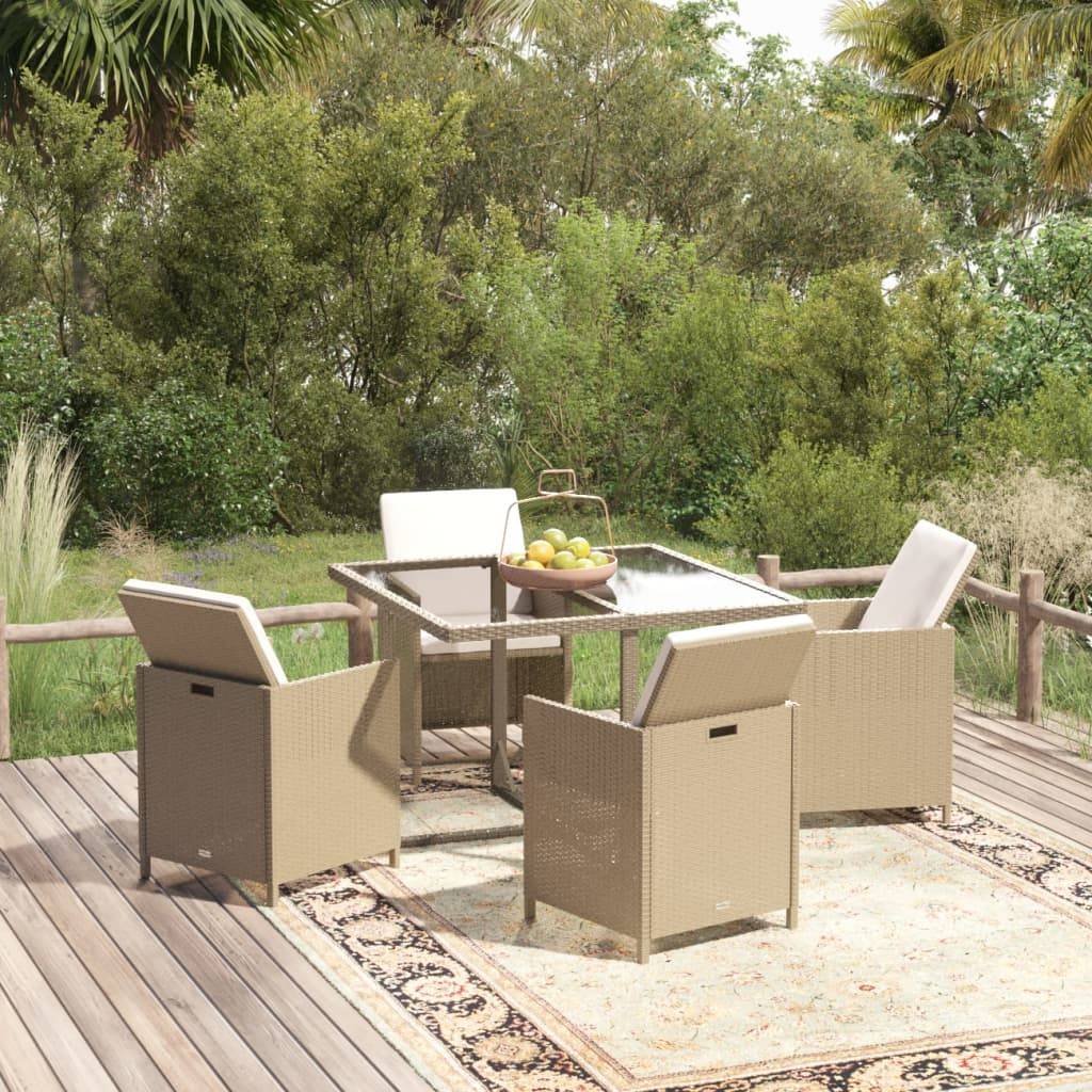 Maison Chic - Ensemble de 5 pcs table de jardin et chaises avec coussins - mobilier de jardin Poly rotin Beige-JU2742 - Image 2