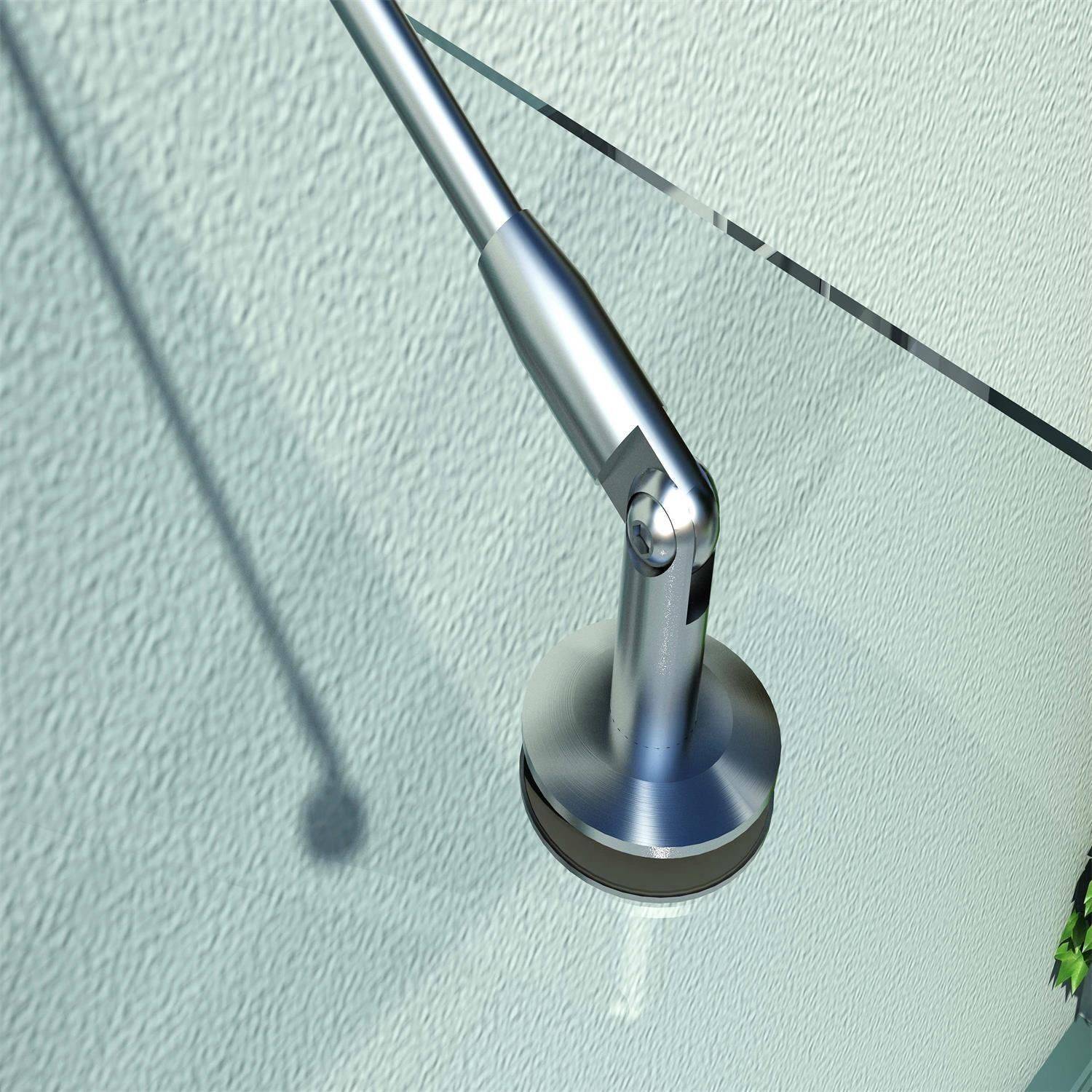 Marquise de porte verre trempé et acier inoxydable transparent 200 x 90 x 12 cm - PANGIVO - Image 7