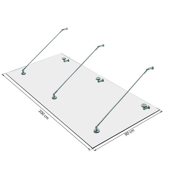 Marquise de porte verre trempé et acier inoxydable transparent 200 x 90 x 12 cm - PANGIVO - Image 5