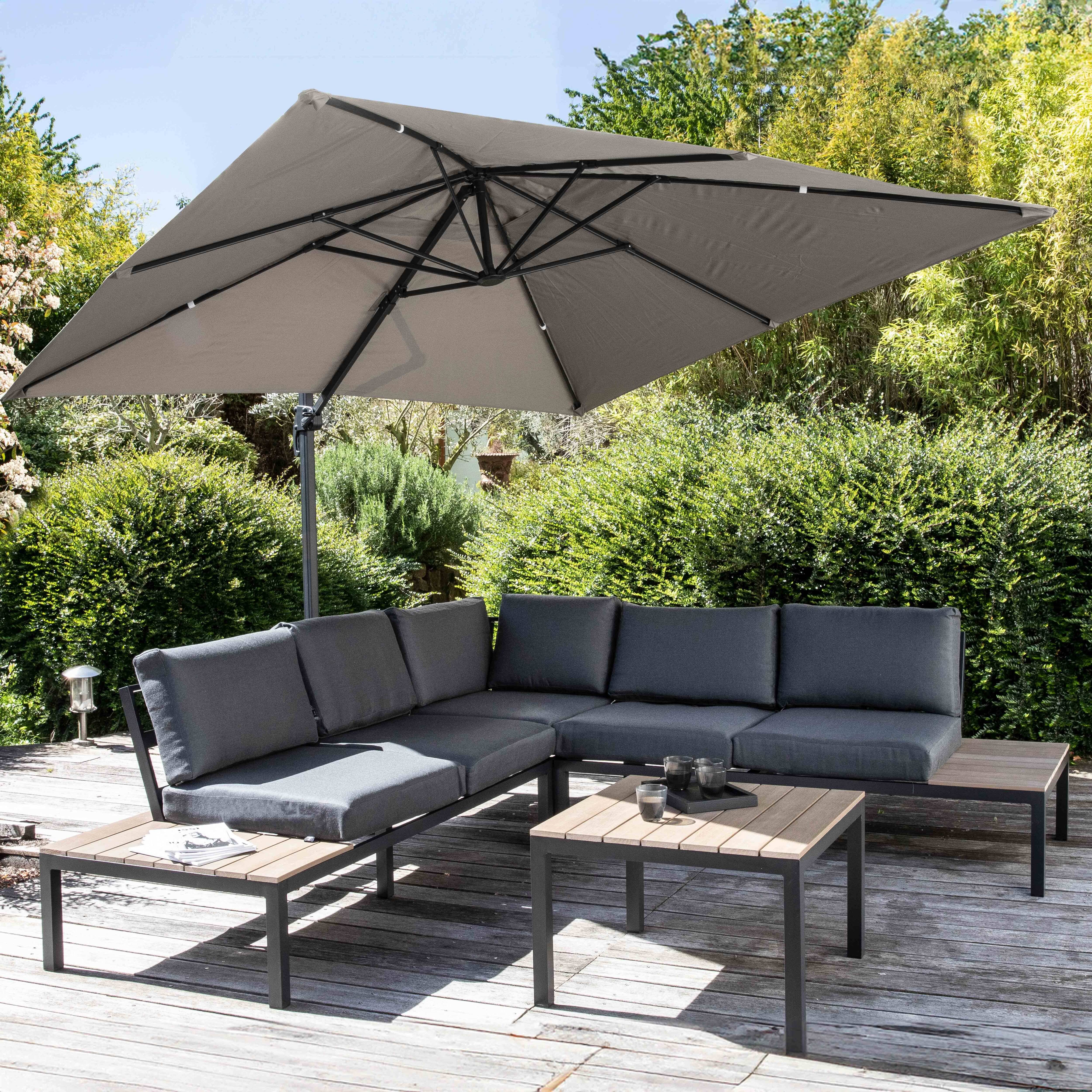 Oviala - Parasol déporté inclinable et rotatif 3 x 3m en aluminium taupe Malaga - Oviala - Image 3