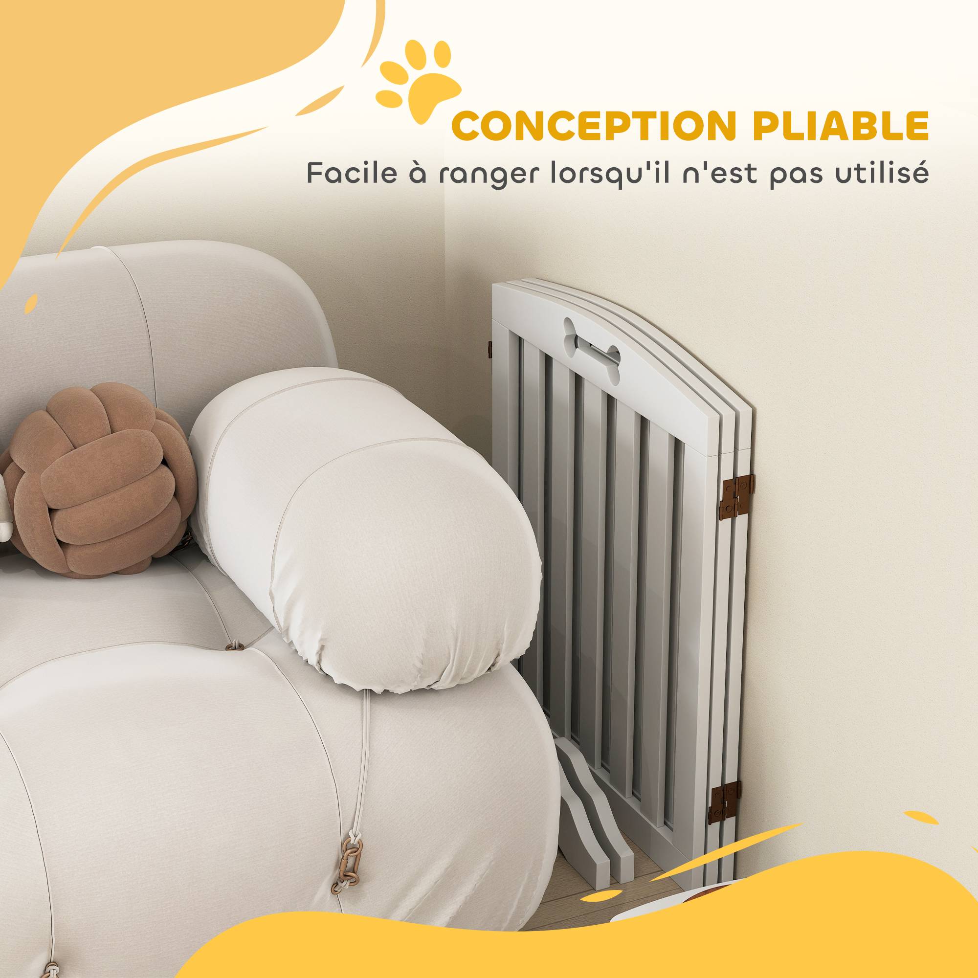 Barrière de séparation MDF chiens maison 3 panneaux avec pieds supports 155x61cm blanc - ComfortXL Outdoor Living - Image 6
