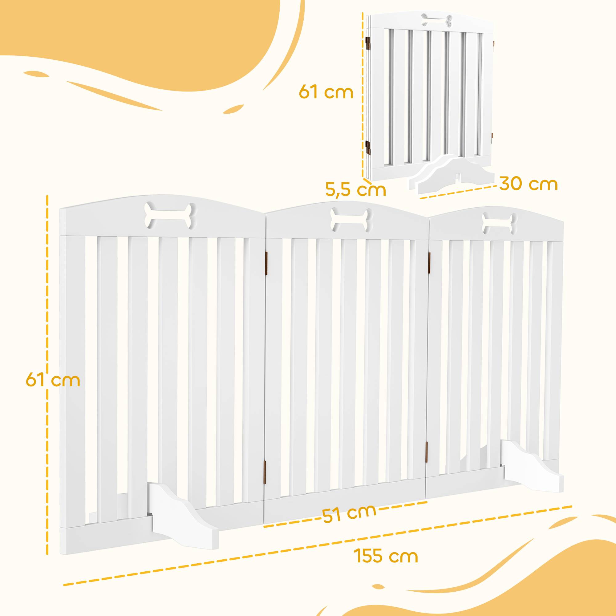 Barrière de séparation MDF chiens maison 3 panneaux avec pieds supports 155x61cm blanc - ComfortXL Outdoor Living - Image 5