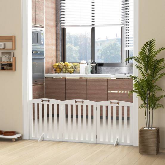 Barrière de séparation MDF chiens maison 3 panneaux avec pieds supports 155x61cm blanc - ComfortXL Outdoor Living - Image 9