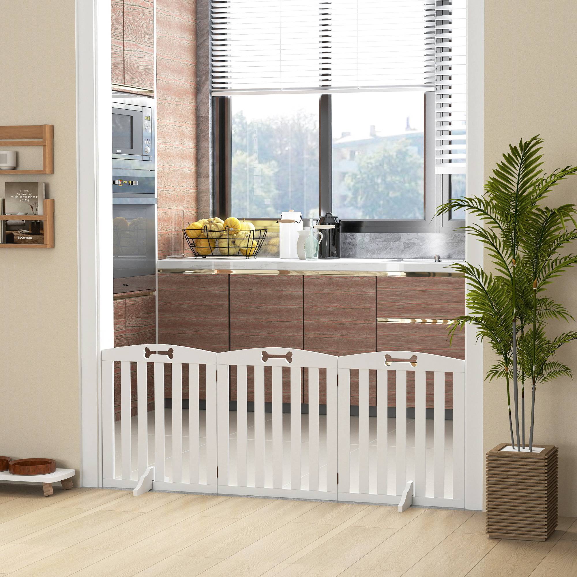 Barrière de séparation MDF chiens maison 3 panneaux avec pieds supports 155x61cm blanc - ComfortXL Outdoor Living - Image 9