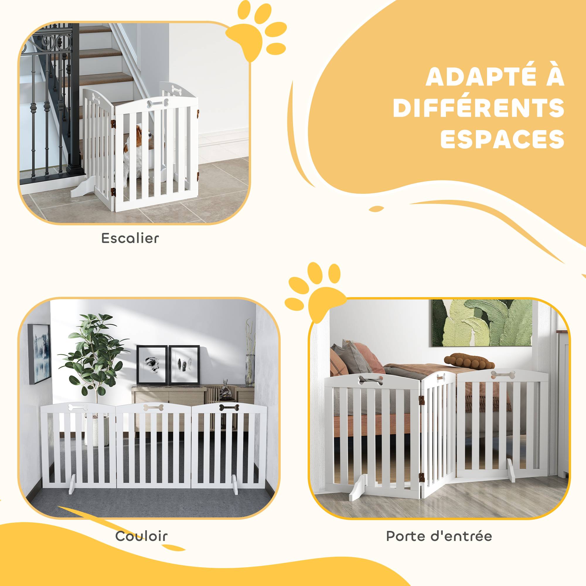 Barrière de séparation MDF chiens maison 3 panneaux avec pieds supports 155x61cm blanc - ComfortXL Outdoor Living - Image 7