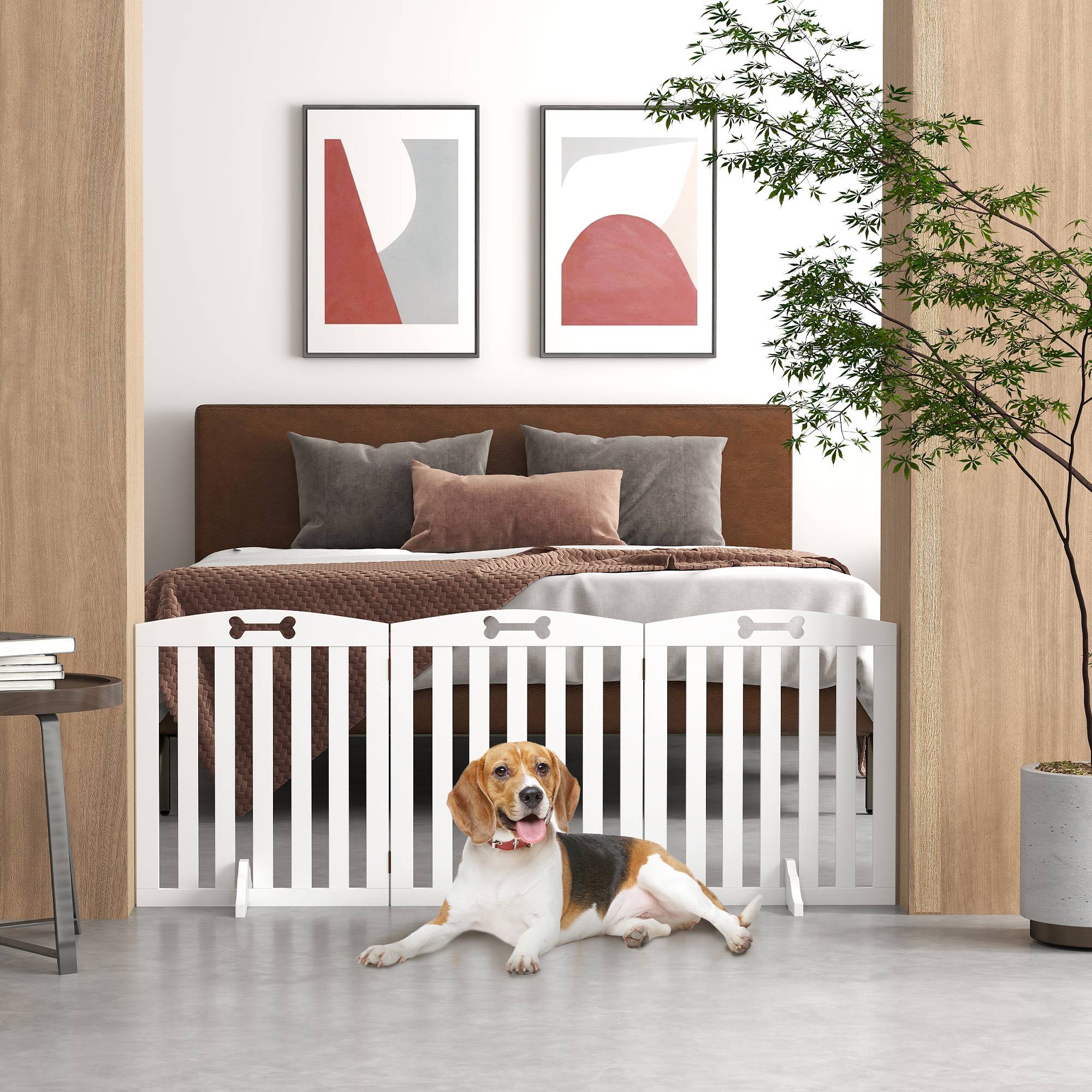 Barrière de séparation MDF chiens maison 3 panneaux avec pieds supports 155x61cm blanc - ComfortXL Outdoor Living - Image 3