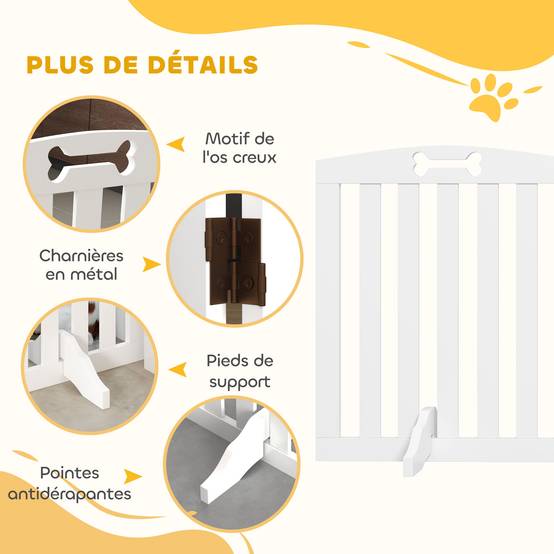 Barrière de séparation MDF chiens maison 3 panneaux avec pieds supports 155x61cm blanc - ComfortXL Outdoor Living - Image 8