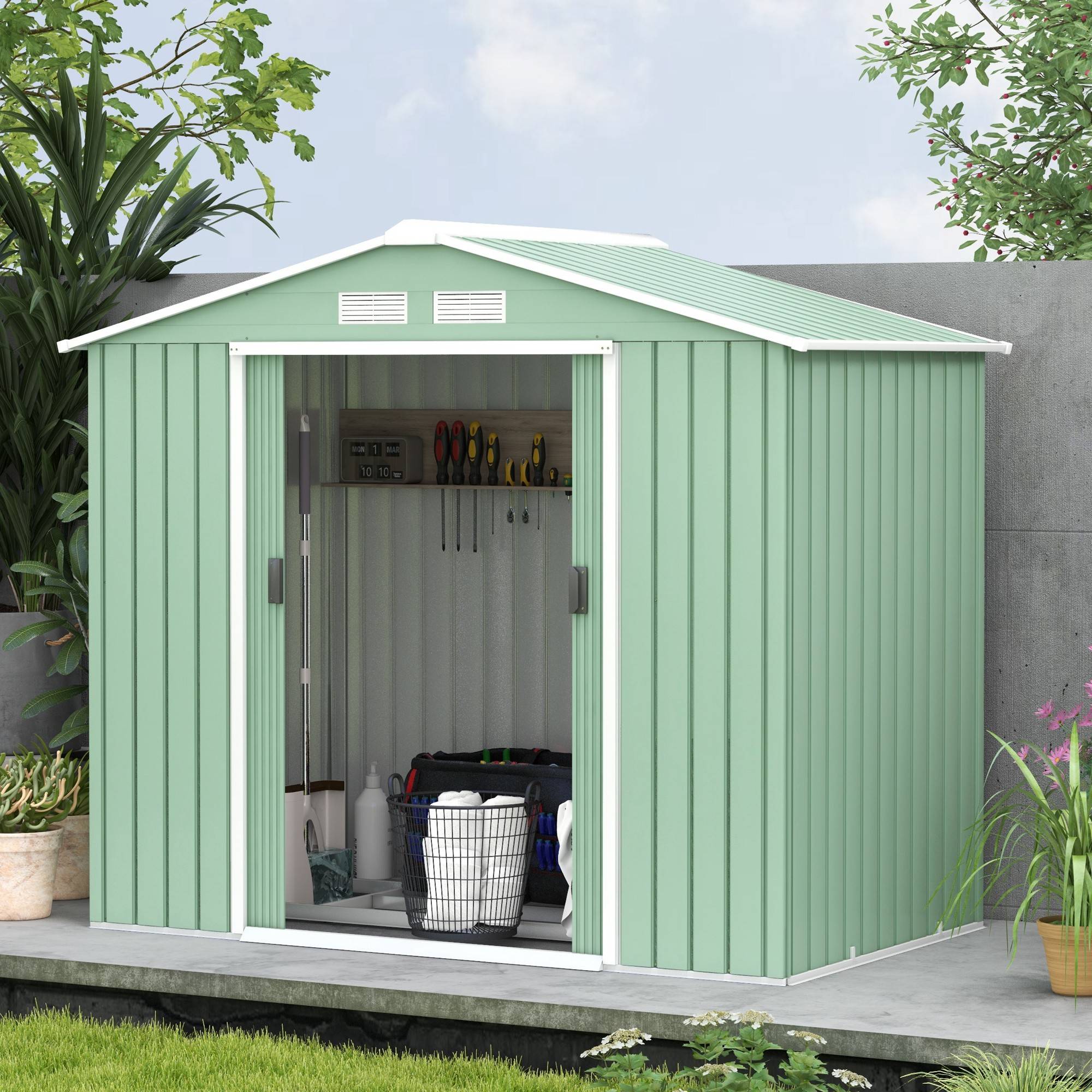 ComfortXL - Abri de jardin acier vert clair 213 x 130 x 185 cm pour outils avec portes coulissantes - ComfortXL Outdoor Living - Image 7