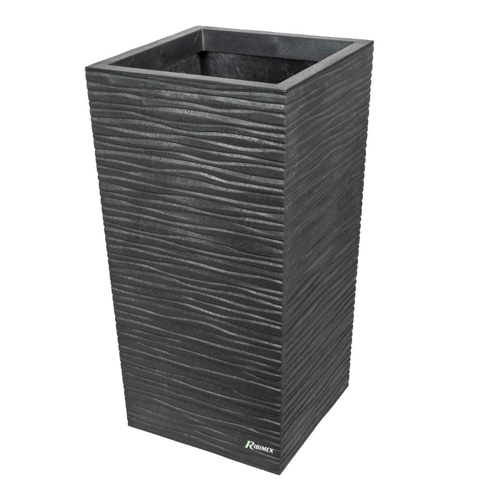 Ribimex - Pot fleurs 'SERENA' 34x34 h66cm gris en caoutchouc recyclé