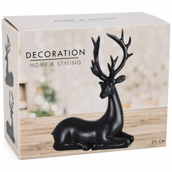 Renne couché noir 20cm - 16x6,5x20,5cm - Décoration Noël - Image 5