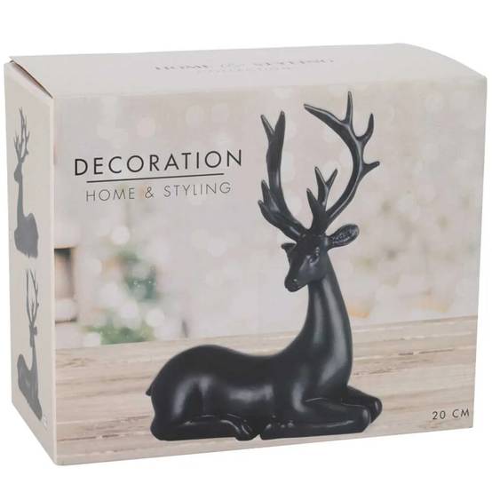 Renne couché noir 20cm - 16x6,5x20,5cm - Décoration Noël - Image 3