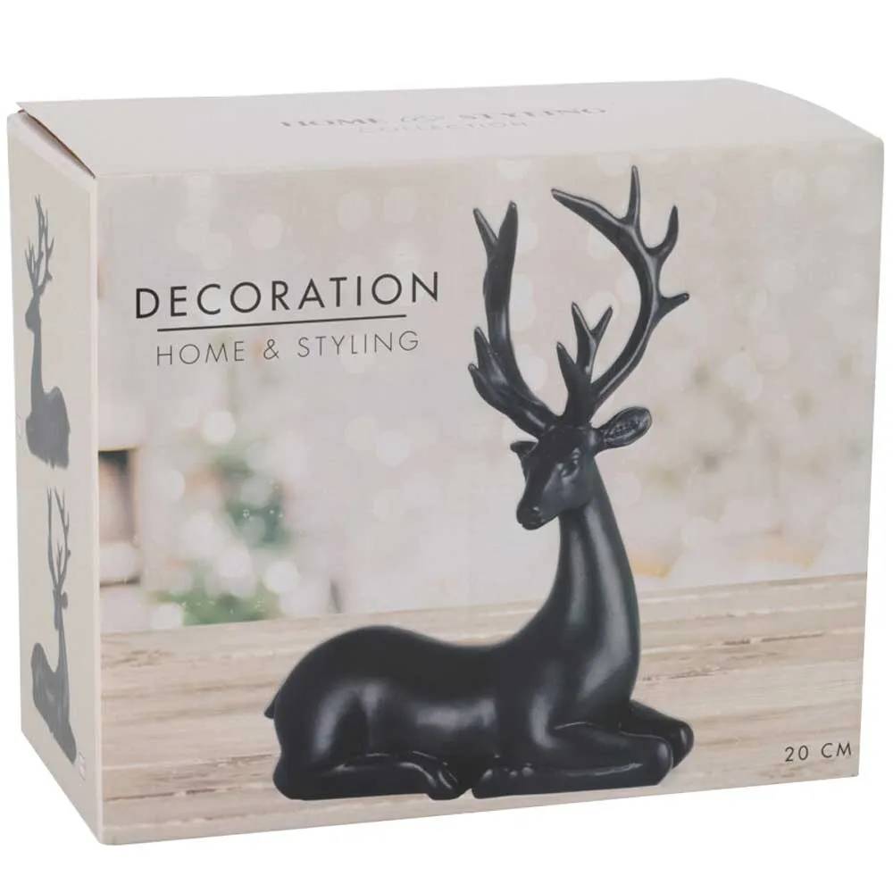Renne couché noir 20cm - 16x6,5x20,5cm - Décoration Noël - Image 3