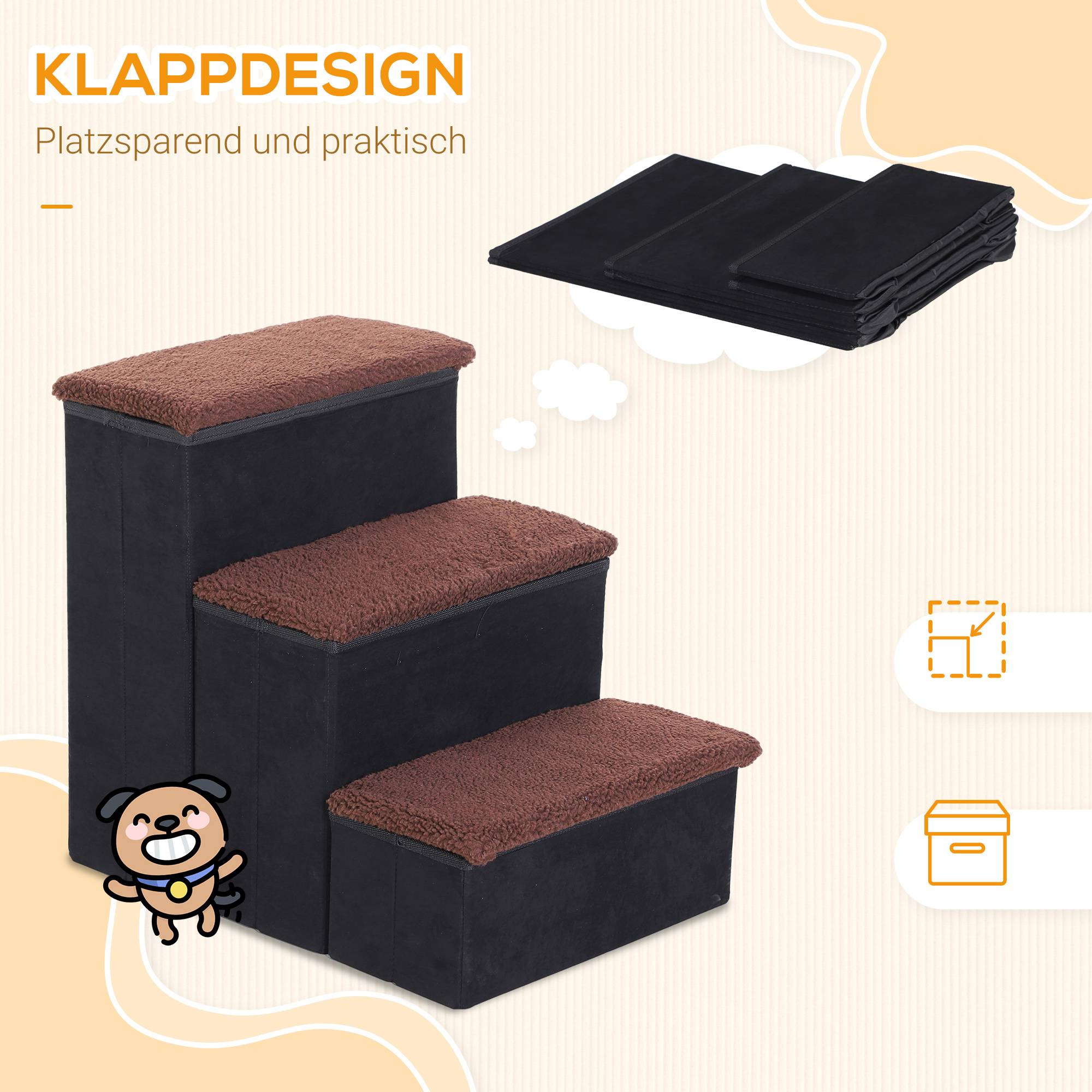 ComfortXL - Escalier pour chien pliable MDF noir 40 x 54 x 48 cm 3 marches pour canapé lit voiture avec rangement - Image 4