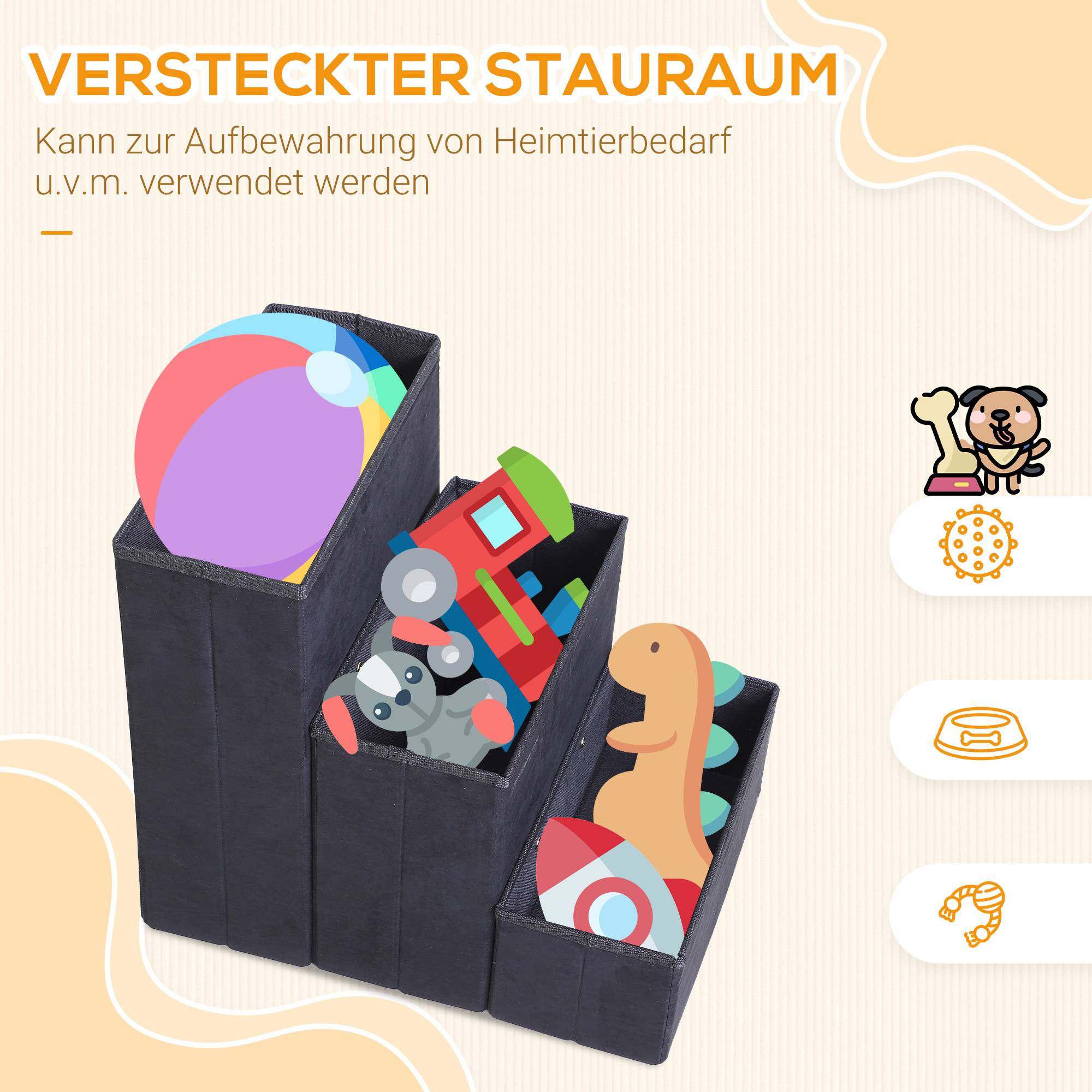 ComfortXL - Escalier pour chien pliable MDF noir 40 x 54 x 48 cm 3 marches pour canapé lit voiture avec rangement - Image 5