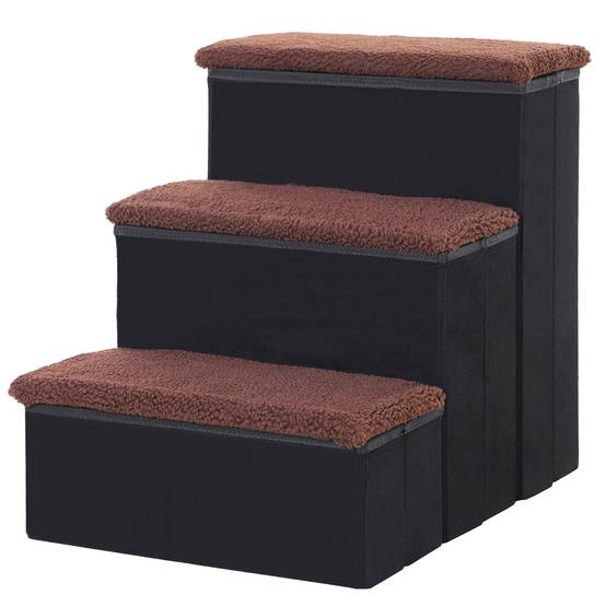 ComfortXL - Escalier pour chien pliable MDF noir 40 x 54 x 48 cm 3 marches pour canapé lit voiture avec rangement - Image 2