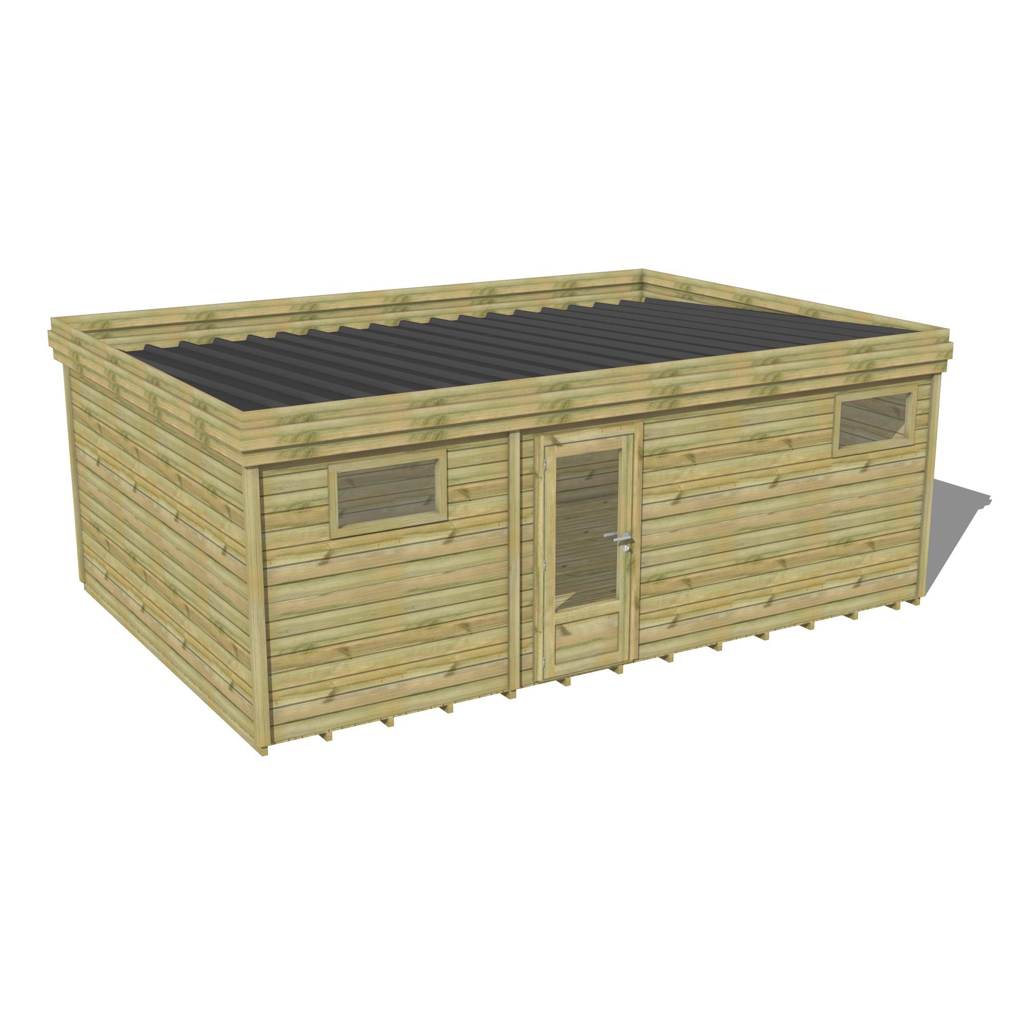 Abri Français - ABRI DE JARDIN bois Pin traité autoclave 27mm - 6,395x4,34m / 28m2 - Bac acier - Plancher bois