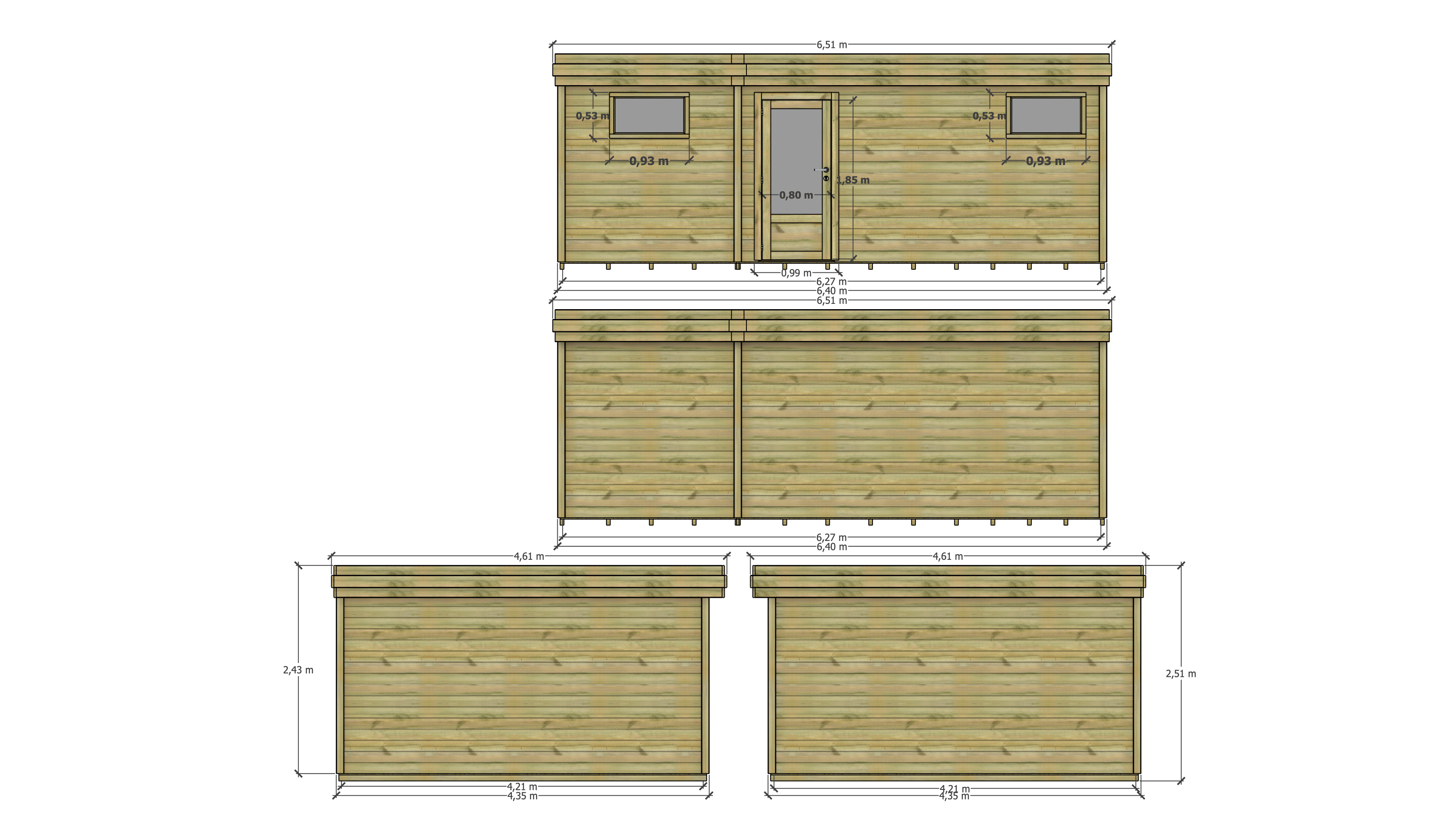 Abri Français - ABRI DE JARDIN bois Pin traité autoclave 27mm - 6,395x4,34m / 28m2 - Bac acier - Plancher bois - Image 4