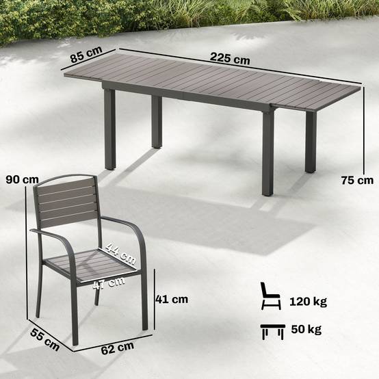 Salon de jardin aluminium et composite gris 225 x 85 x 75 cm - PANGIVO - Image 5