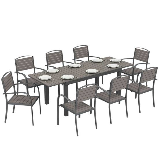 Salon de jardin aluminium et composite gris 225 x 85 x 75 cm - PANGIVO - Image 1