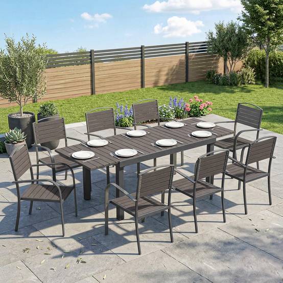Salon de jardin aluminium et composite gris 225 x 85 x 75 cm - PANGIVO - Image 3