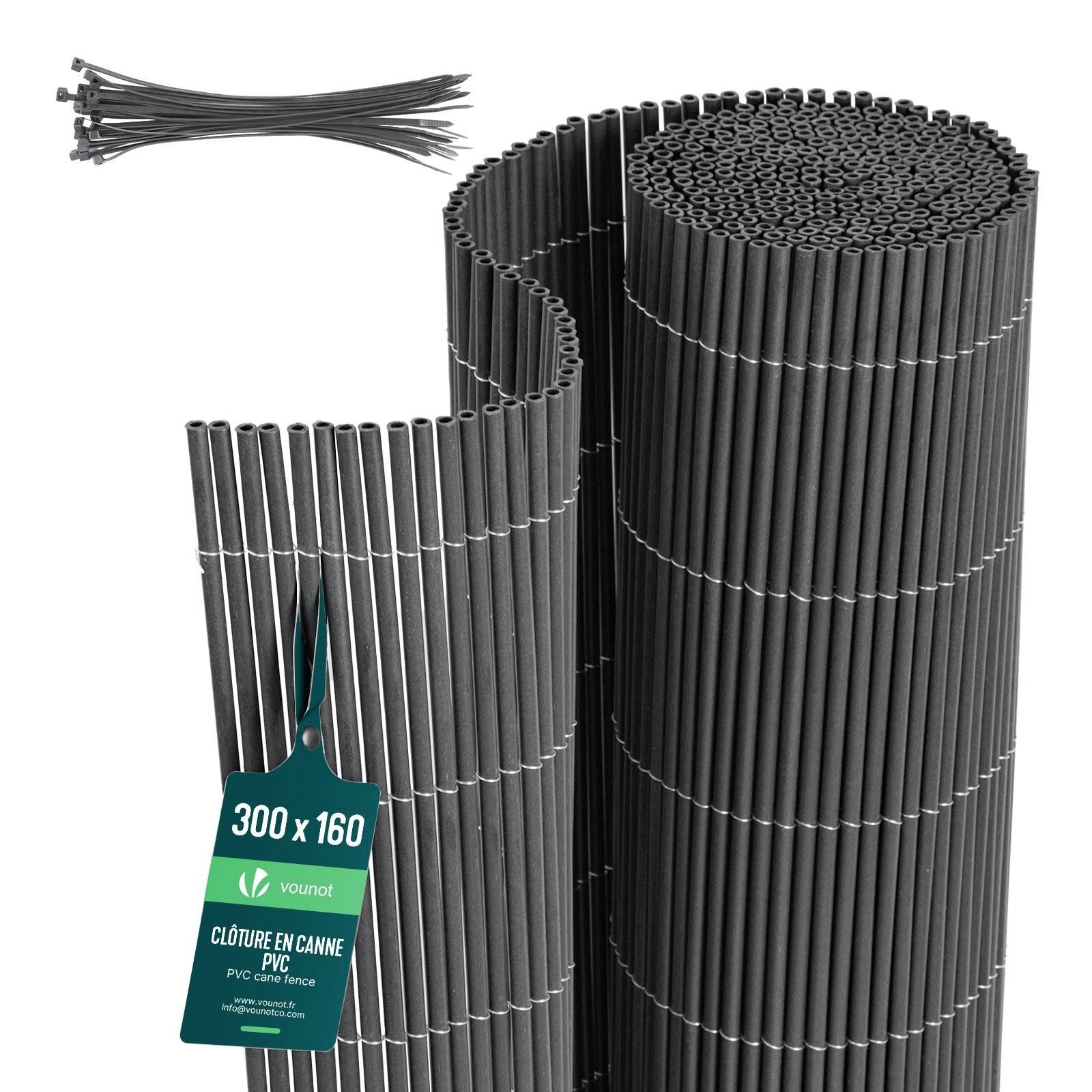 Vounot - Clôture en canisse PVC 160x300cm Anthracite - Image 1