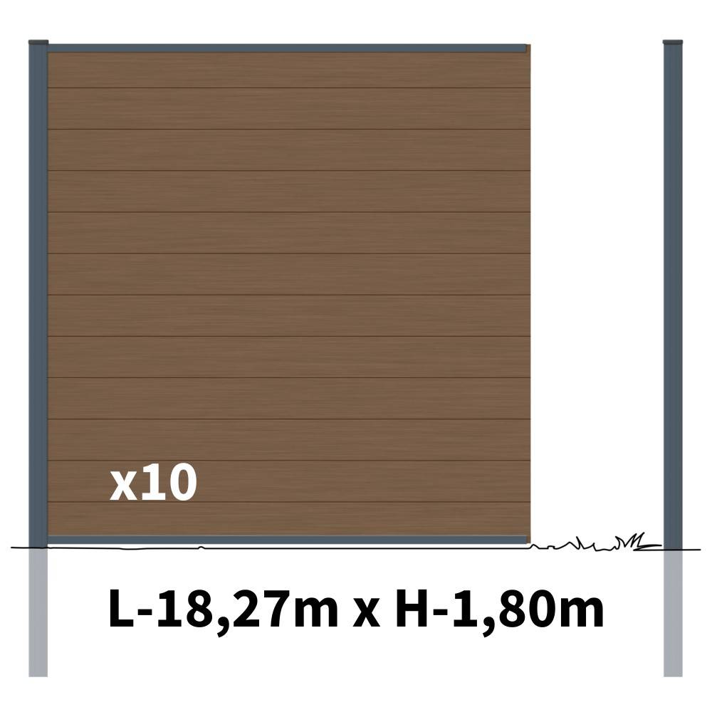 Kit Clôture Bois Composite Bronze 18x1,8m RIO - Poteaux en Aluminium Gris - Brise Vue - Palissade - Image 2