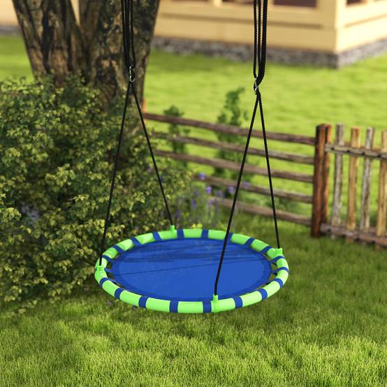 Balançoire nid bleu et vert Ø100 cm hauteur ajustable charge 150kg fixation arbre jardin - Image 4