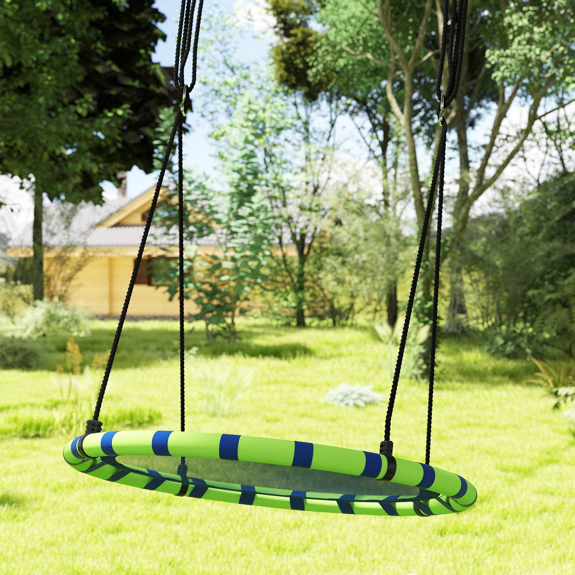 Balançoire nid bleu et vert Ø100 cm hauteur ajustable charge 150kg fixation arbre jardin - Image 10