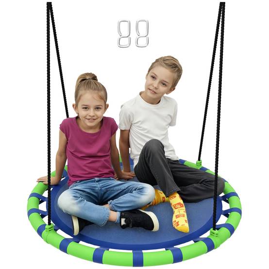 Balançoire nid bleu et vert Ø100 cm hauteur ajustable charge 150kg fixation arbre jardin - Image 1