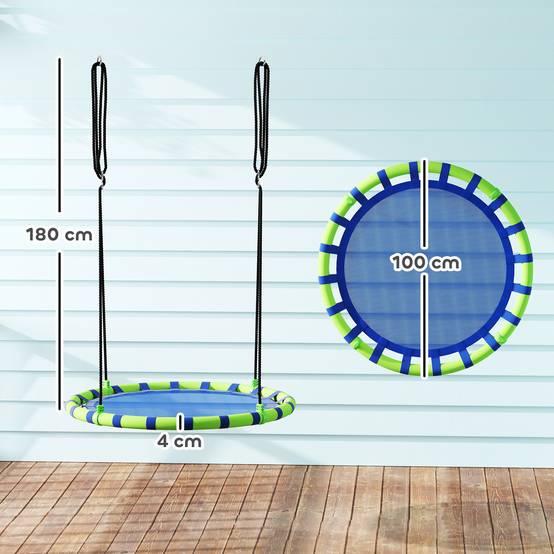 Balançoire nid bleu et vert Ø100 cm hauteur ajustable charge 150kg fixation arbre jardin - Image 5