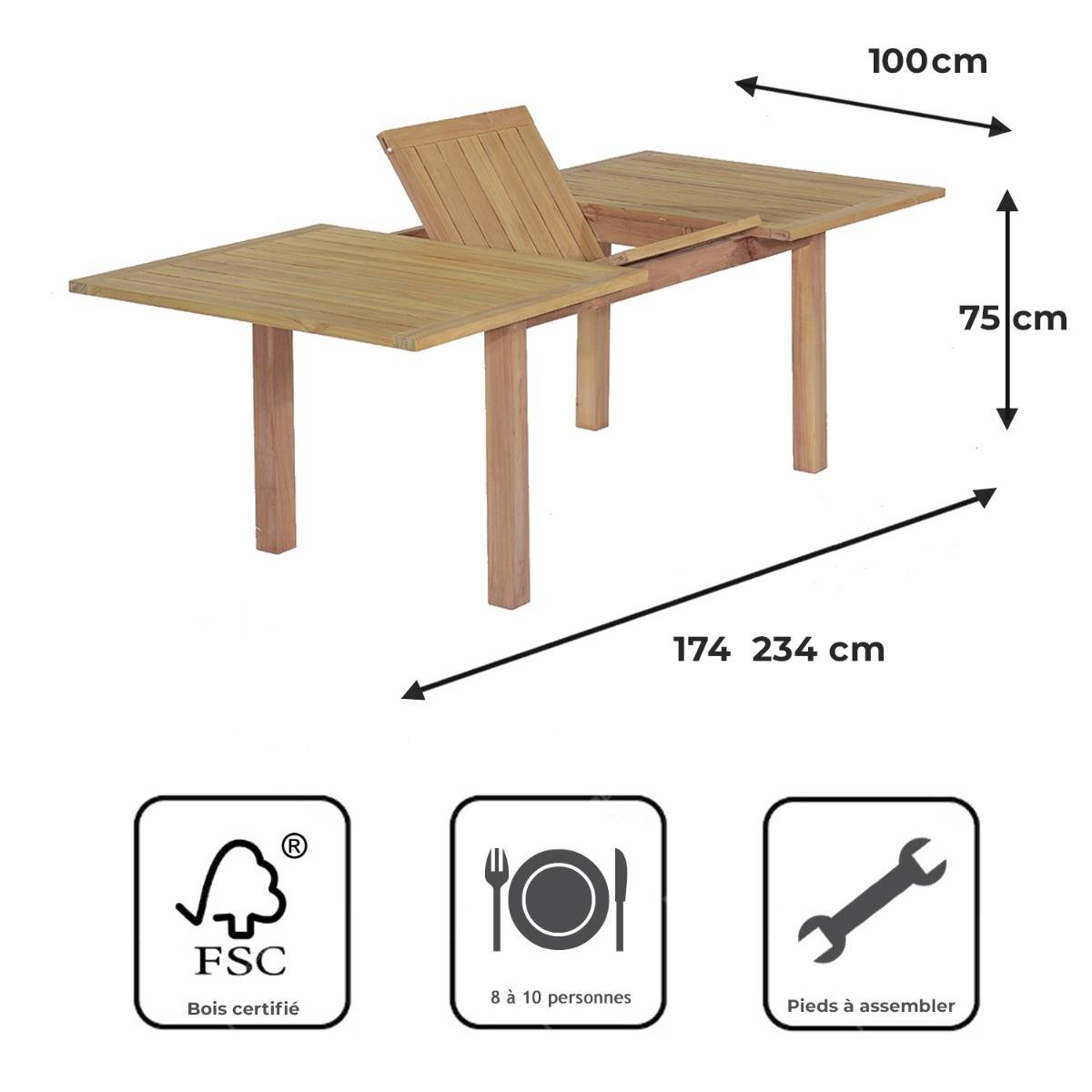Table extensible teck massif Constantine 174/234 x100 cm - TECK'Attitude - Image 9