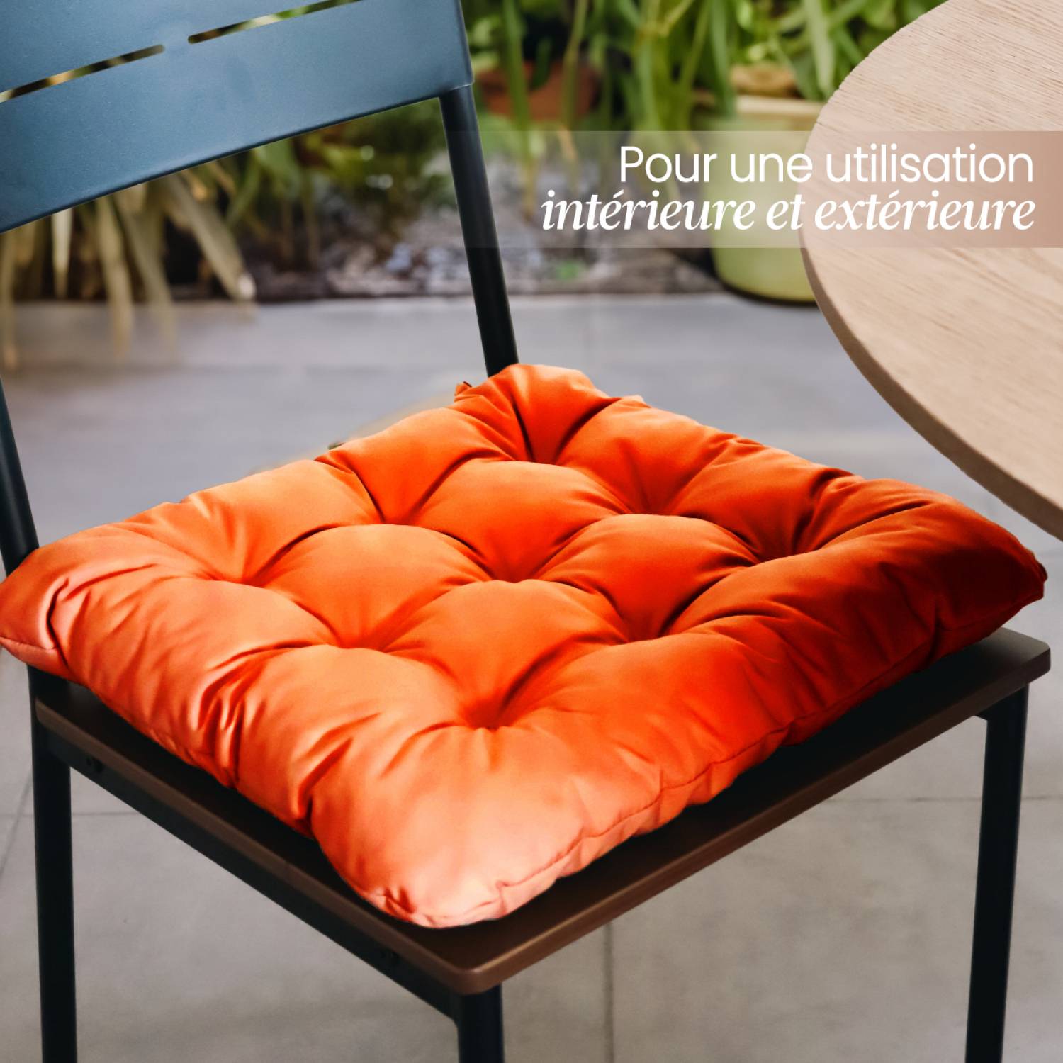 Linxor - Lot de 4 galettes, coussins carrés capitonnés pour chaise - Orange - Linxor - Image 4