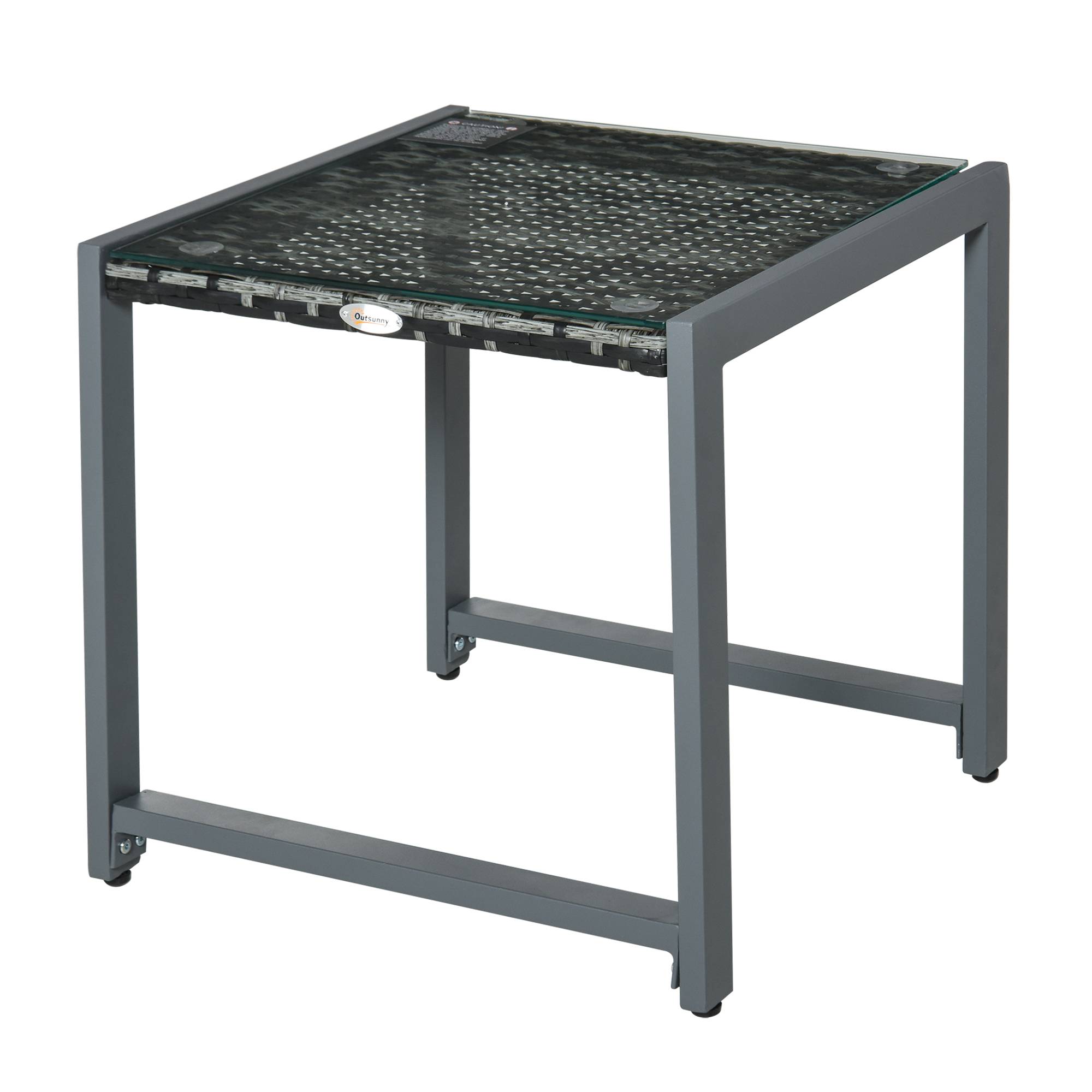 ComfortXL - Table d’appoint jardin résine tressée grise aluminium 50 x 49,5 cm plateau verre trempé balcon terrasse - Image 9