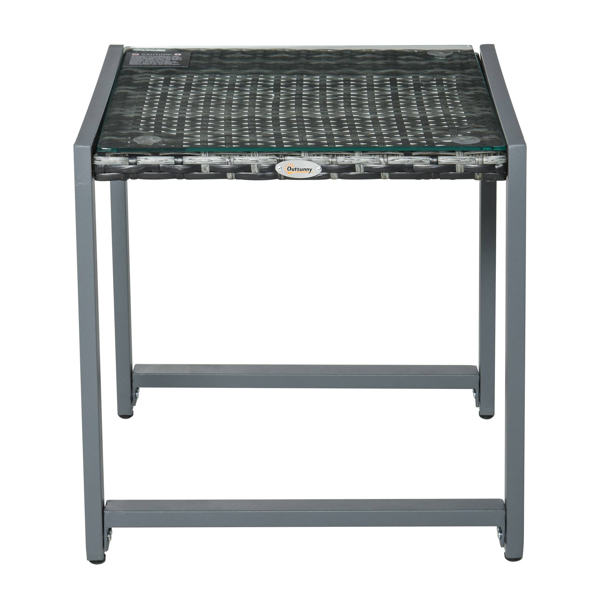ComfortXL - Table d’appoint jardin résine tressée grise aluminium 50 x 49,5 cm plateau verre trempé balcon terrasse - Image 4
