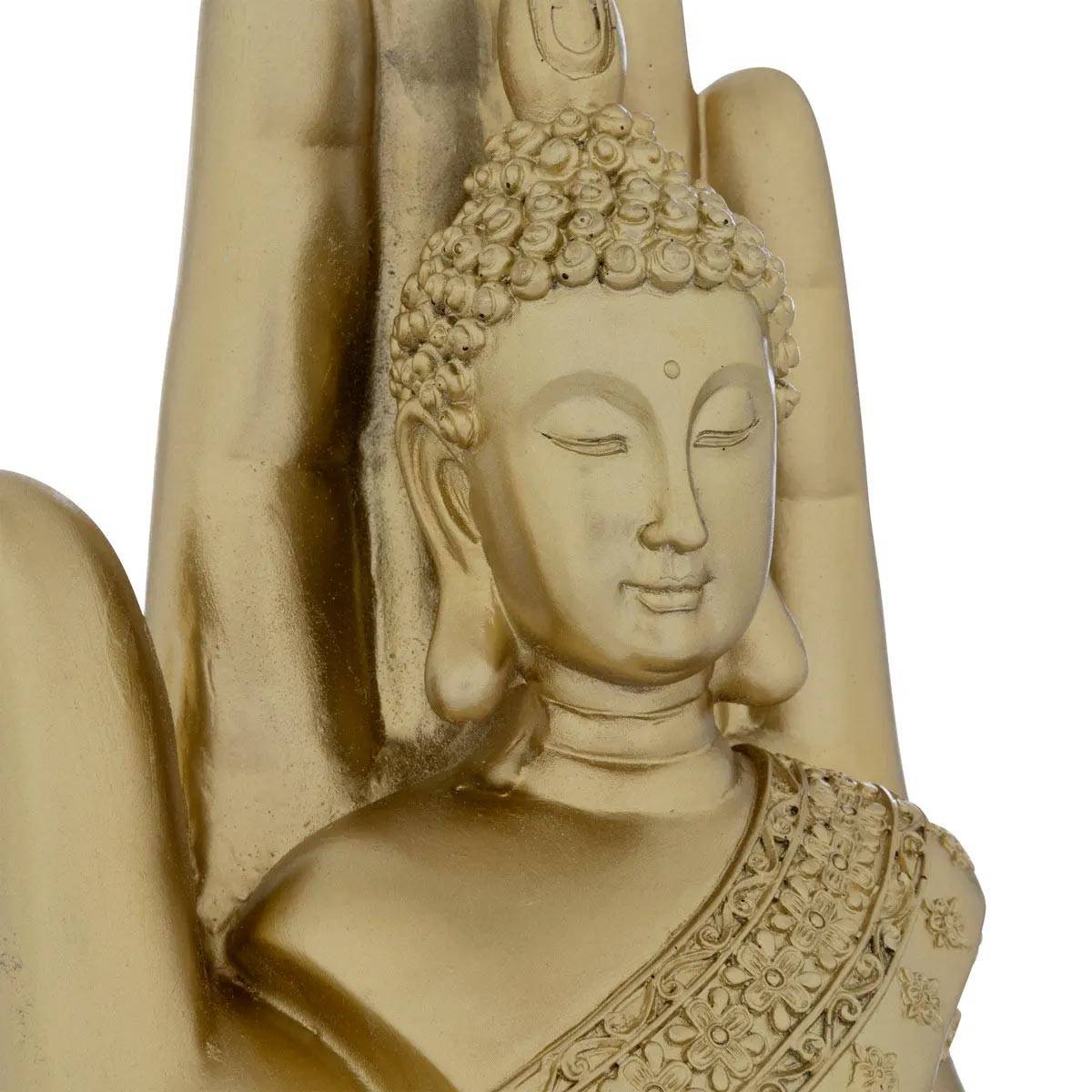 Bouddha Main Déco en Résine "Andy" 18cm Doré - Image 2