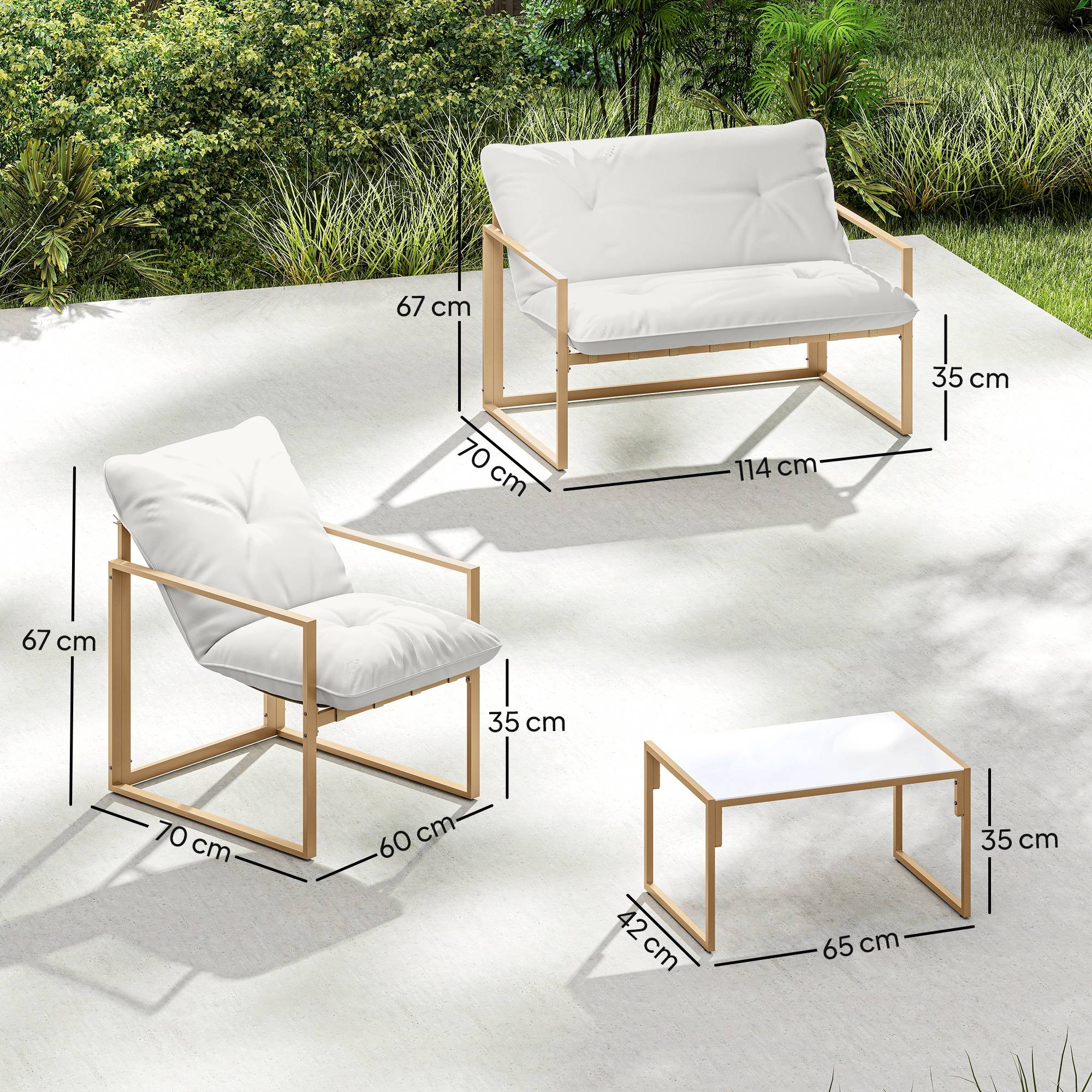 Salon de jardin extérieur 4 pièces | Mobilier de jardin Blanc Acier, Polyester 114x70x67 cm - Image 5