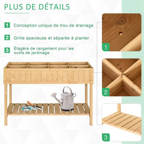 Carré potager sur pieds bois massif jardin culture ergonomique 8 bacs 110cm - ComfortXL Outdoor Living - Image 7