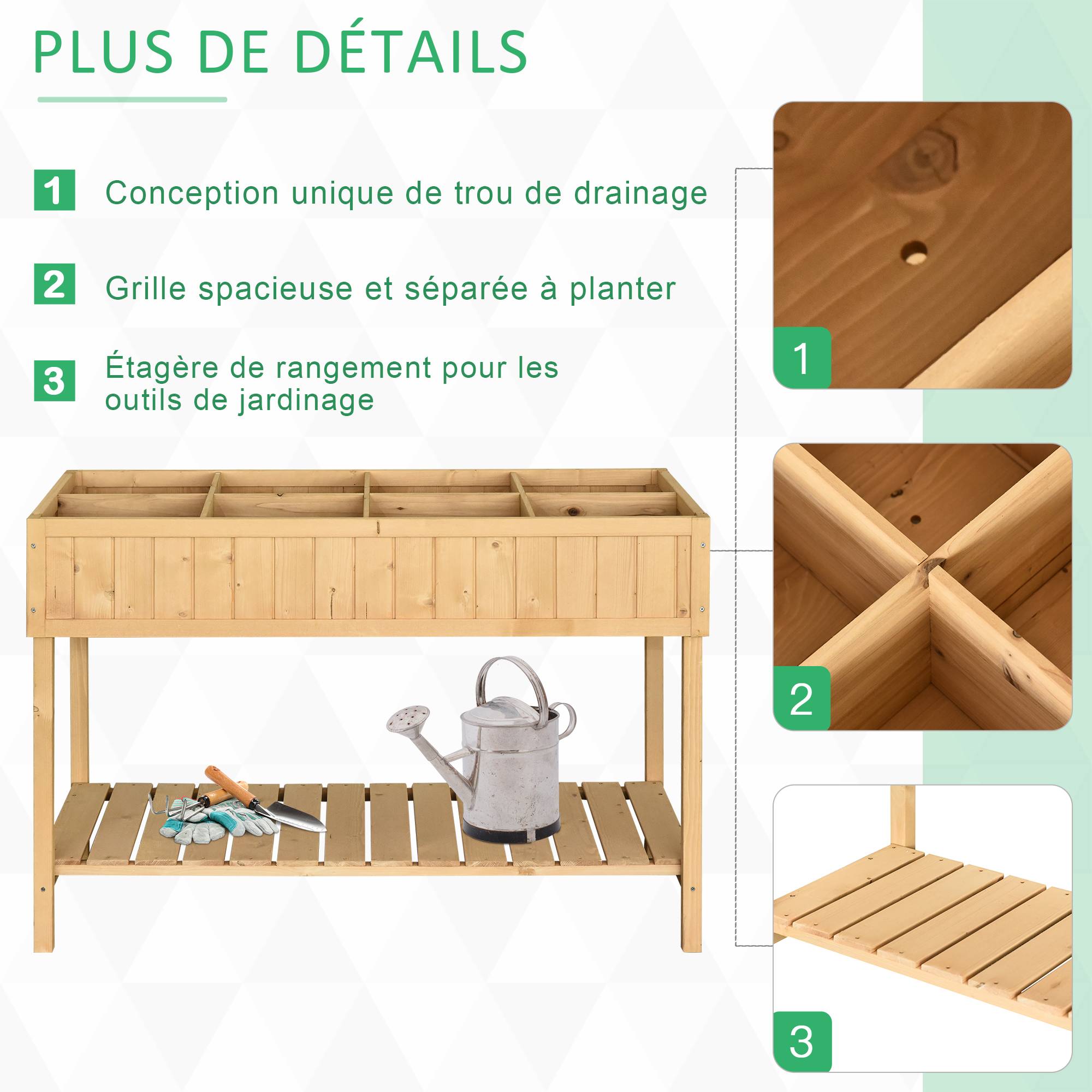 Carré potager sur pieds bois massif jardin culture ergonomique 8 bacs 110cm - ComfortXL Outdoor Living - Image 7