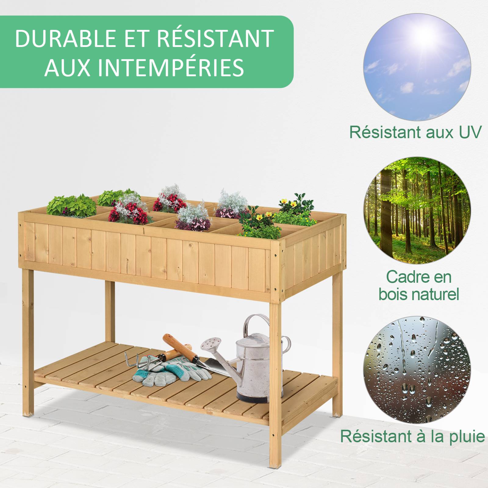 Carré potager sur pieds bois massif jardin culture ergonomique 8 bacs 110cm - ComfortXL Outdoor Living - Image 6