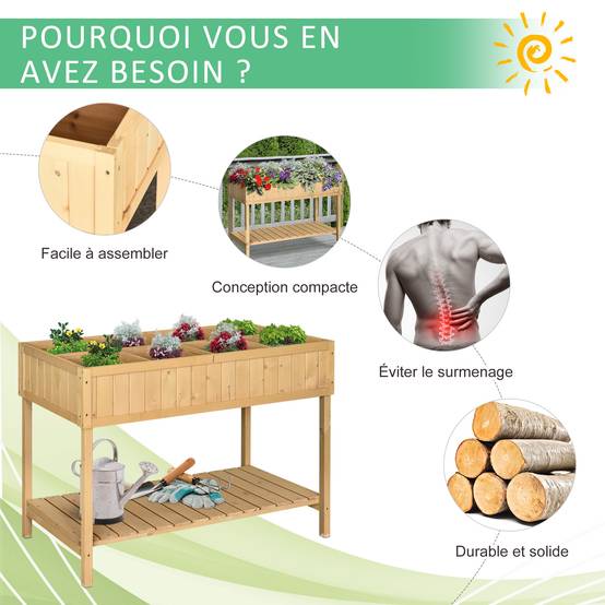 Carré potager sur pieds bois massif jardin culture ergonomique 8 bacs 110cm - ComfortXL Outdoor Living - Image 5