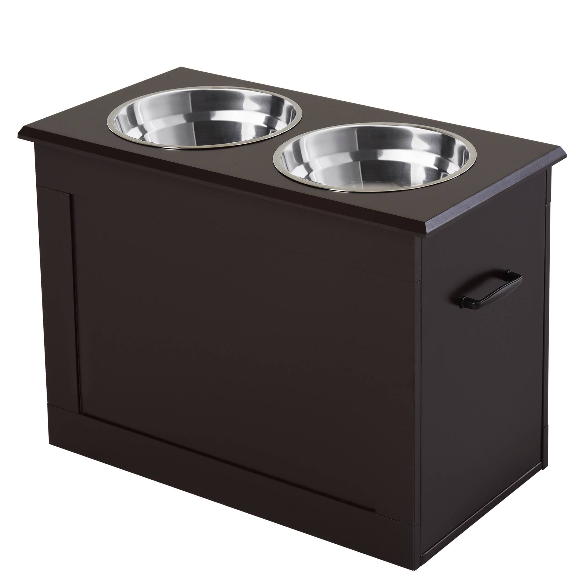 Station d'alimentation, 2 gamelles en acier inoxydable, espace de rangement dissimulé, 60 cm x 30 cm x 41 cm, noir et argent - Image 2