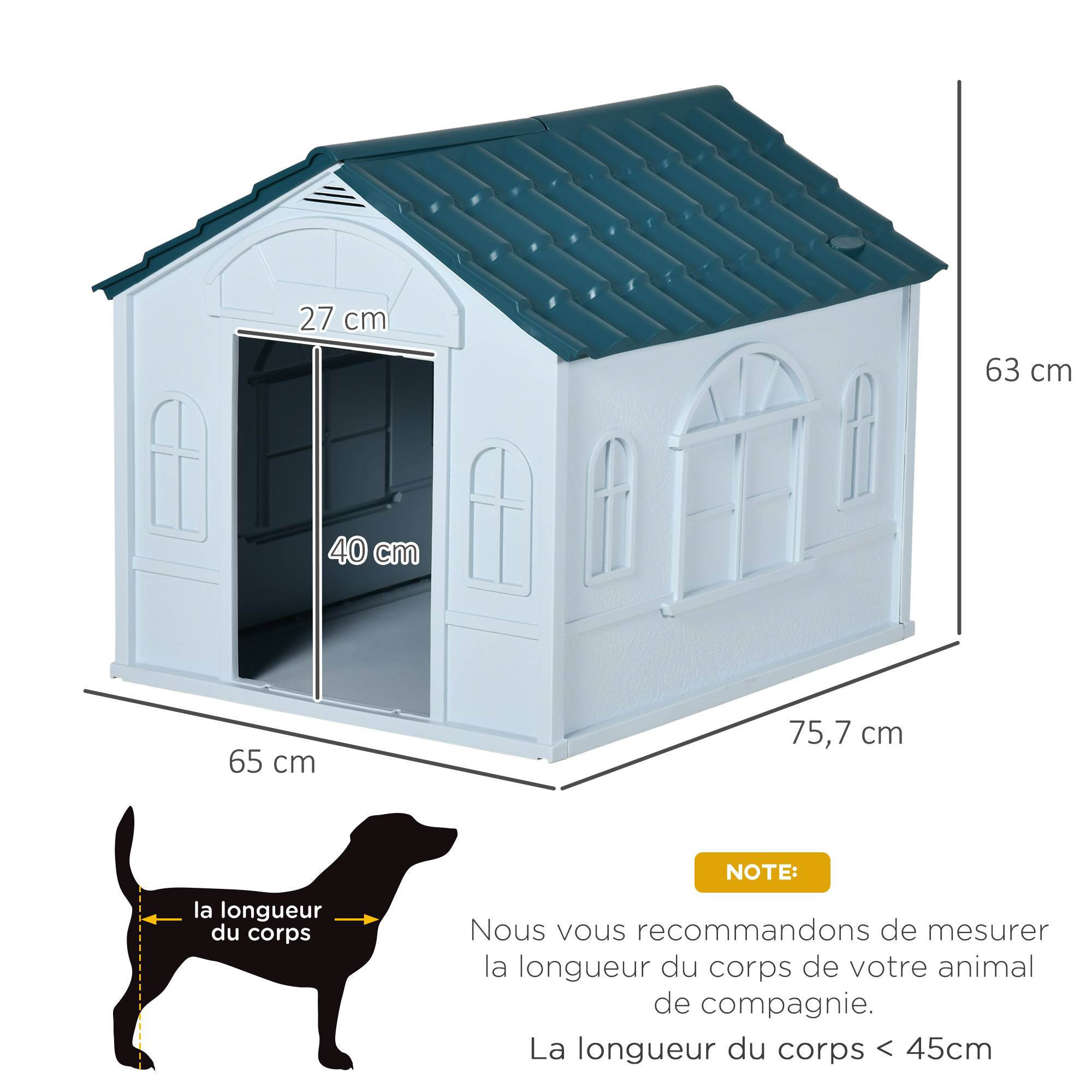 Sans Marque - Niche pour chien chenil à l'extérieur en PP blanc pour chiens de petite et moyenne taille - 65 x 75,7 x 63 cm - Image 5