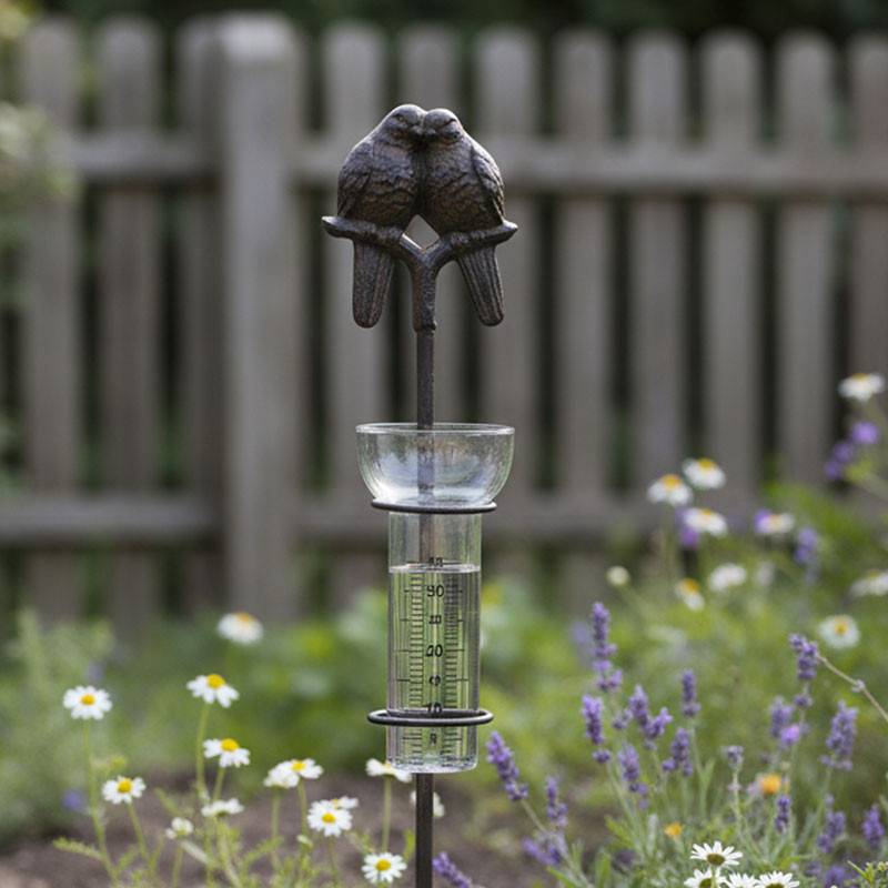 La Grande Prairie - Pluviomètre jardin couple oiseaux fonte  10x10x112cm - Image 2