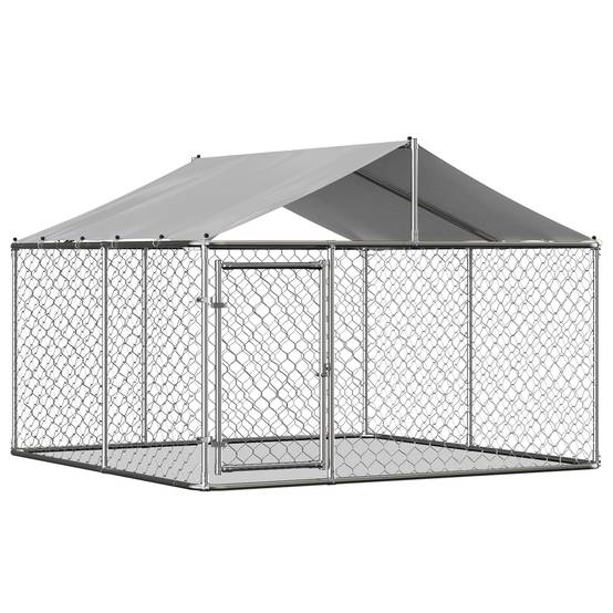 Enclos Chenil Extérieur Acier Galvanisé Toit Bâche 230x230cm Argent - ComfortXL Outdoor Living - Image 2