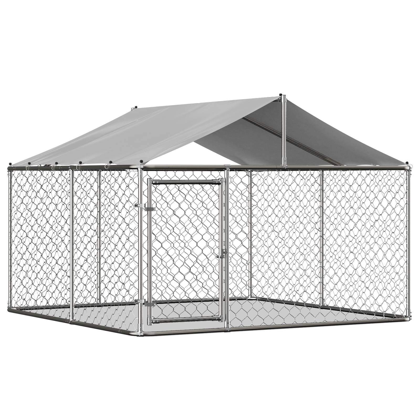 Enclos Chenil Extérieur Acier Galvanisé Toit Bâche 230x230cm Argent - ComfortXL Outdoor Living - Image 2